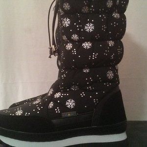 SITAQI Black Snowflake Snow Boots - Size 8 Women